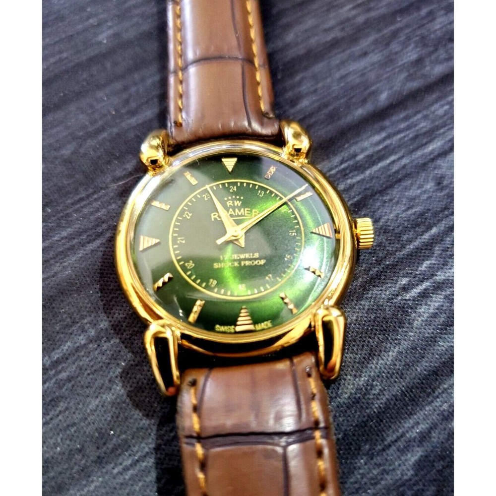 Rare Amazing Color Roamer Mechanical‎ Swiss Watch Restored Serviced GLD-GRN-BLK